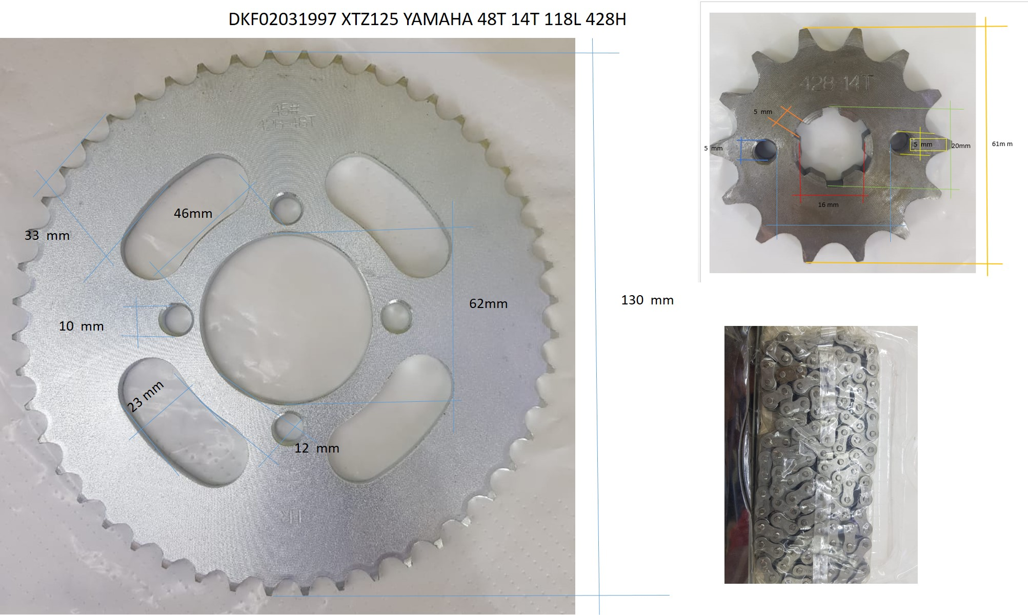 KIT DE TRACCION 48T 14T 428H 124L XTZ125 YAMAHA