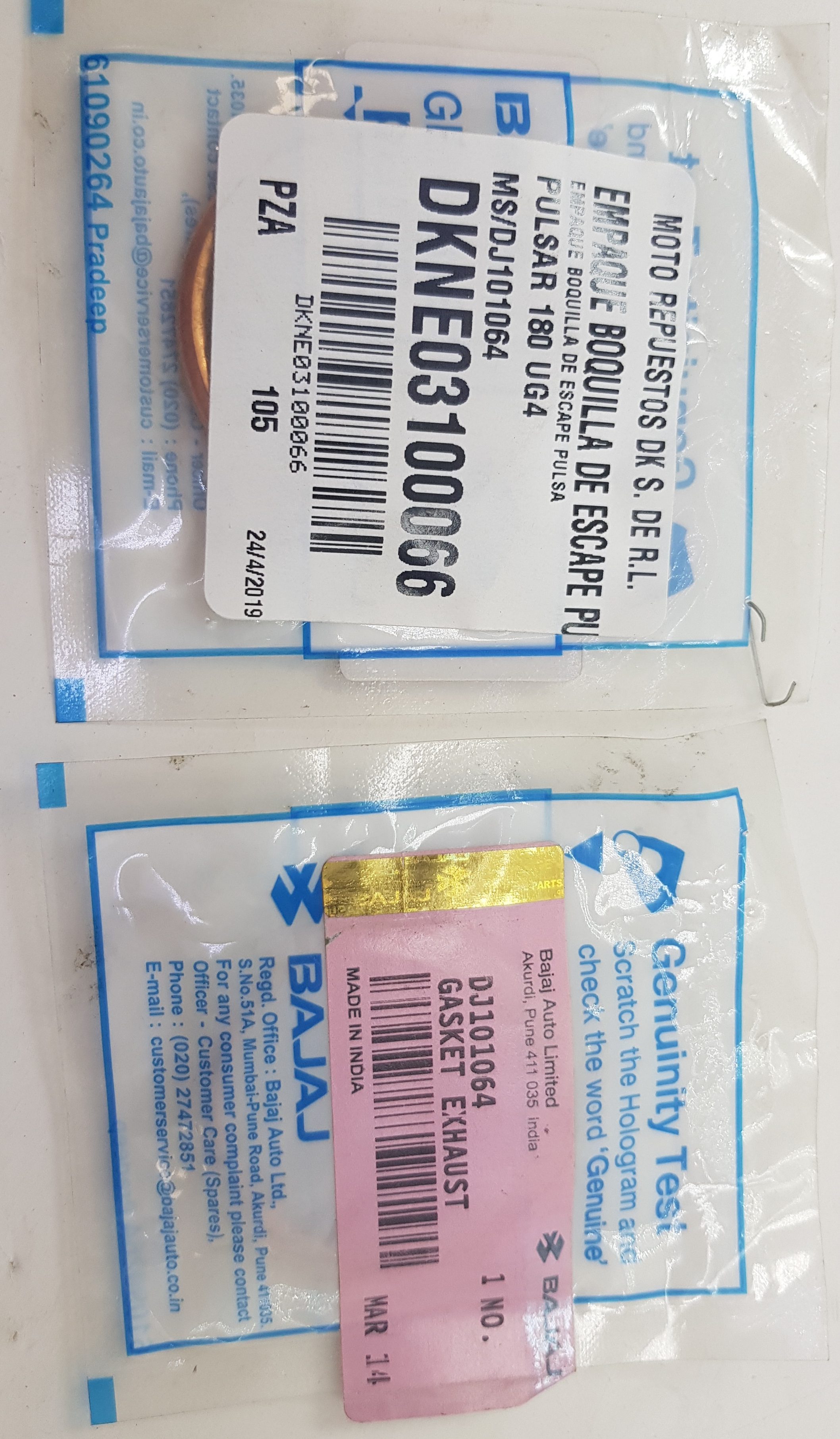 EMPAQUE BOQUILLA DE ESCAPE PZA PULSAR 180 UG4 2012