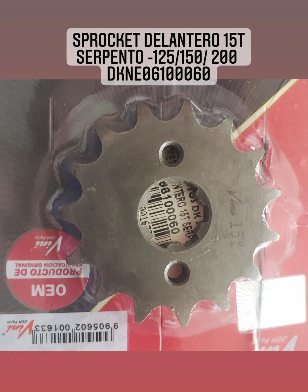SPROCKET DELANTERO 15T SERPENTO-125 /150 /200 / HERO HUNK-150 / HONDA XR-150L / CBF-125 / 150 (428-15T)