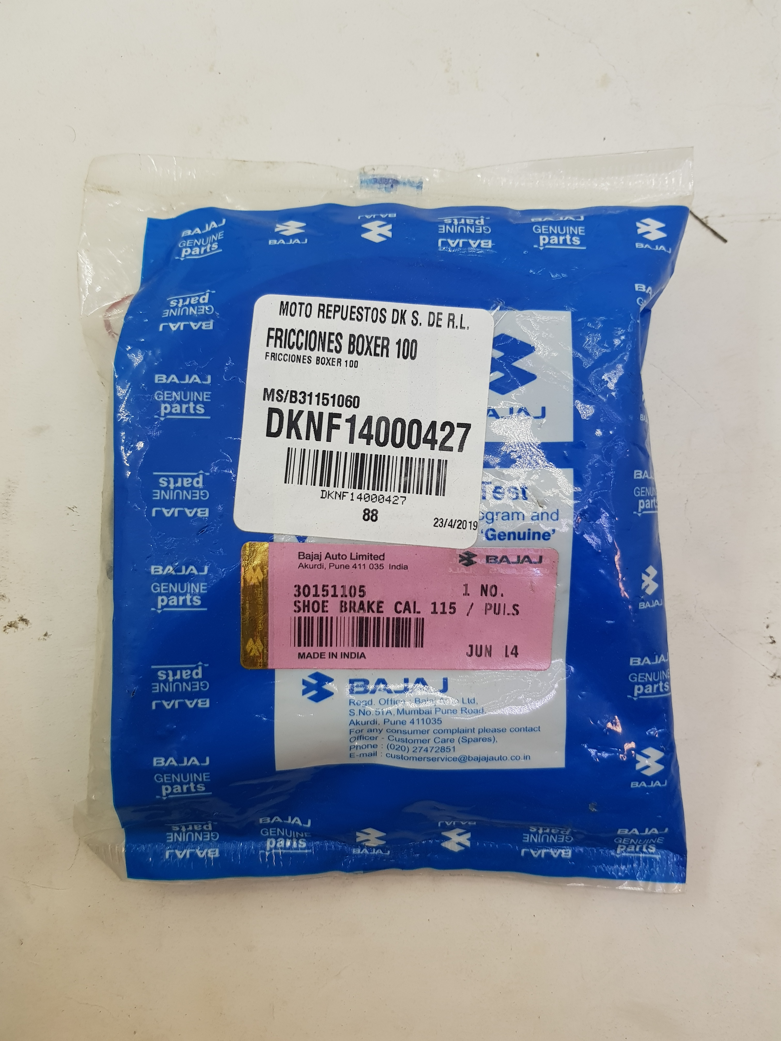ZAPATA DE FRENO TRASERO KIT BOXER 100